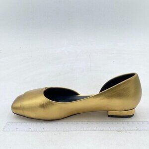 Wo Wagas Gold Pumps Side Cut Block Low Heels Square Toe Slip On Shoe Working